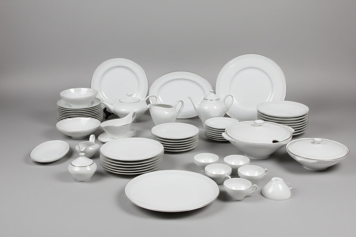 Heinrich und Co – H&C Selb Bavaria Germany – Grosses Porzellan Tafelservice Weiss mit Goldrand und Reliefdekor