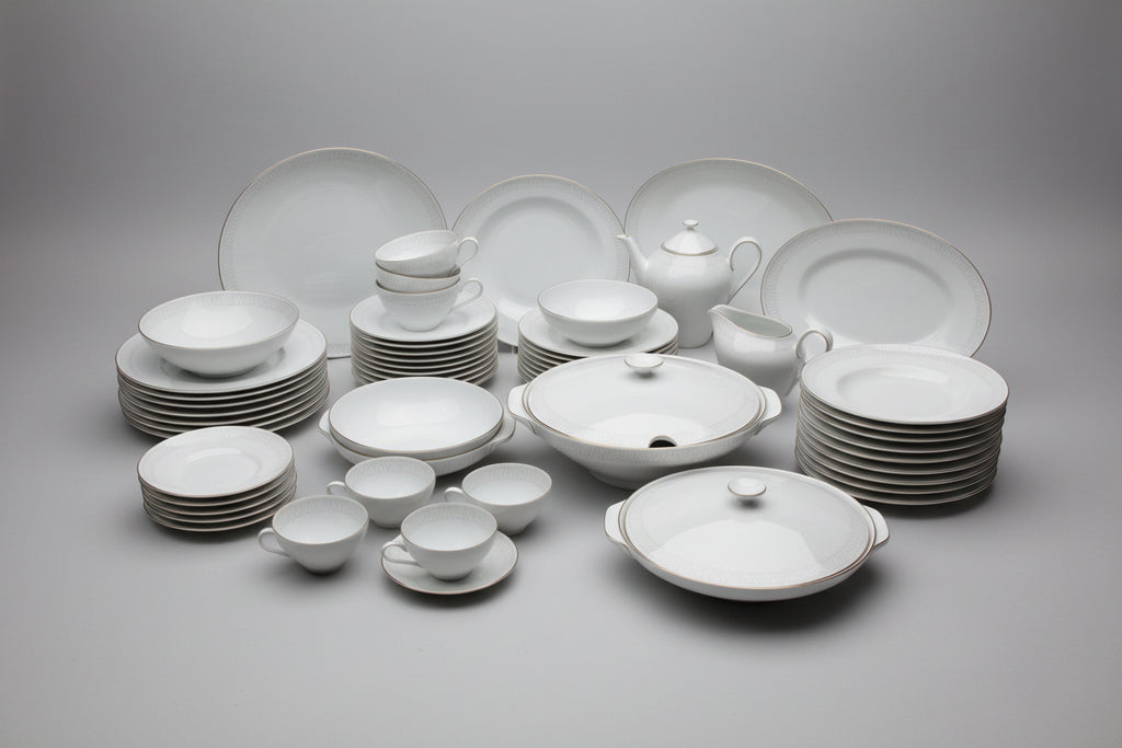Heinrich und Co – H&C Selb Bavaria Germany – Grosses Porzellan Tafelservice Weiss mit Goldrand und Reliefdekor