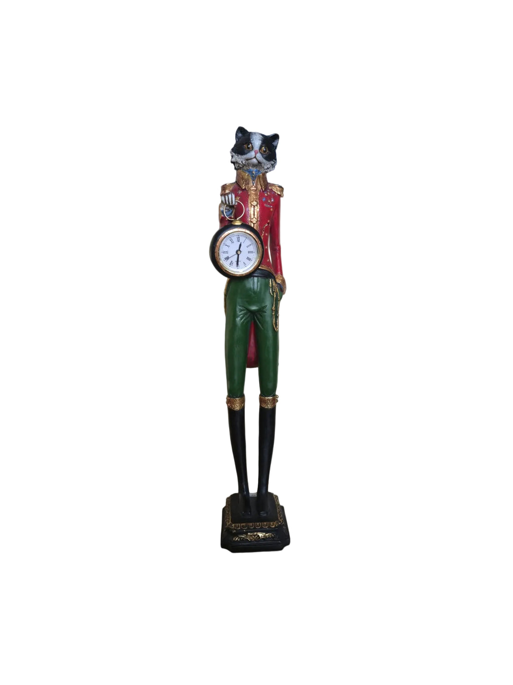 Katzen-Figuren-Uhr – Viktorianischer Offizier – Quarzuhr – Steampunk Dekoration – Handbemaltes Resin