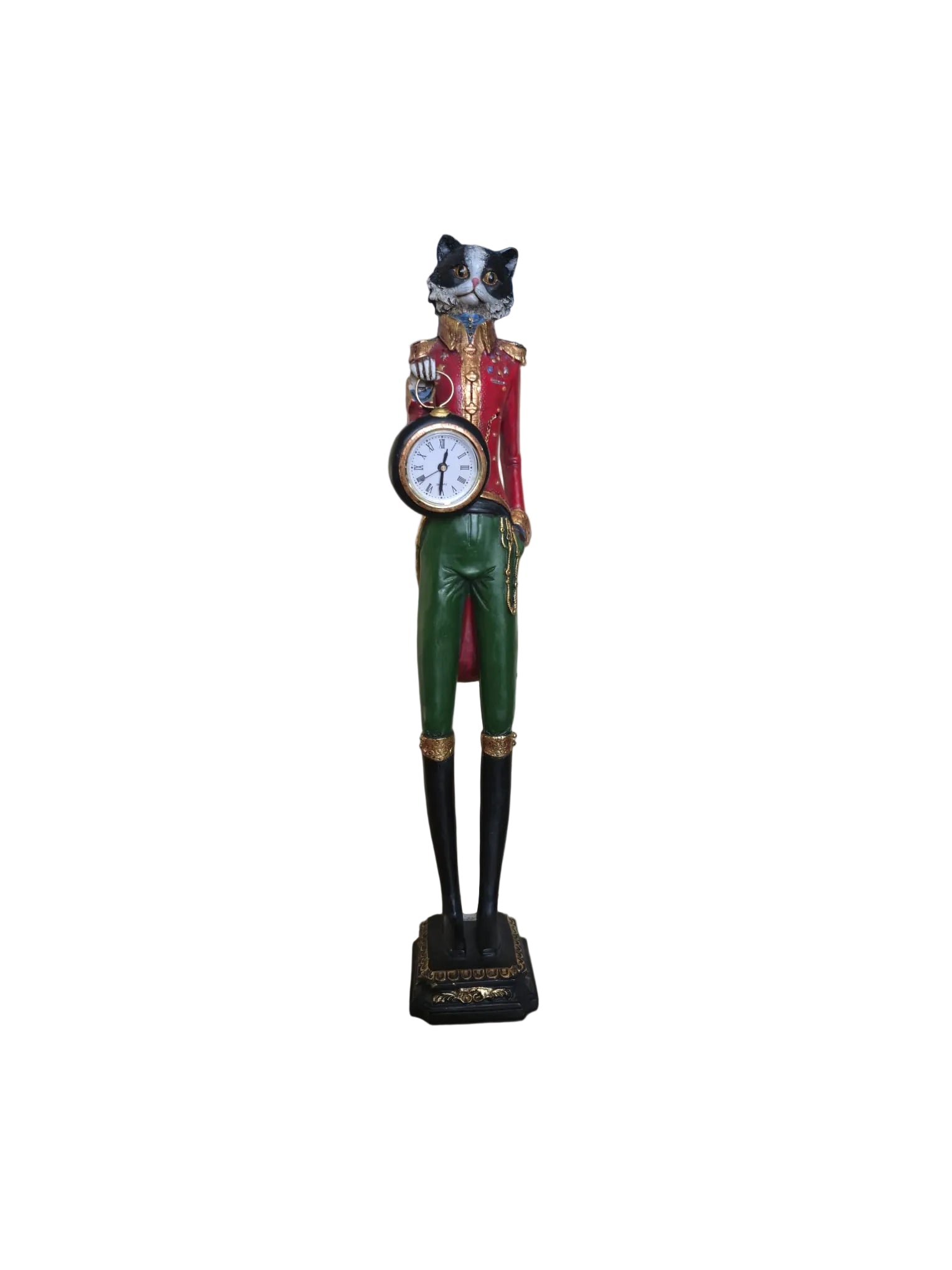 Katzen-Figuren-Uhr – Viktorianischer Offizier – Quarzuhr – Steampunk Dekoration – Handbemaltes Resin