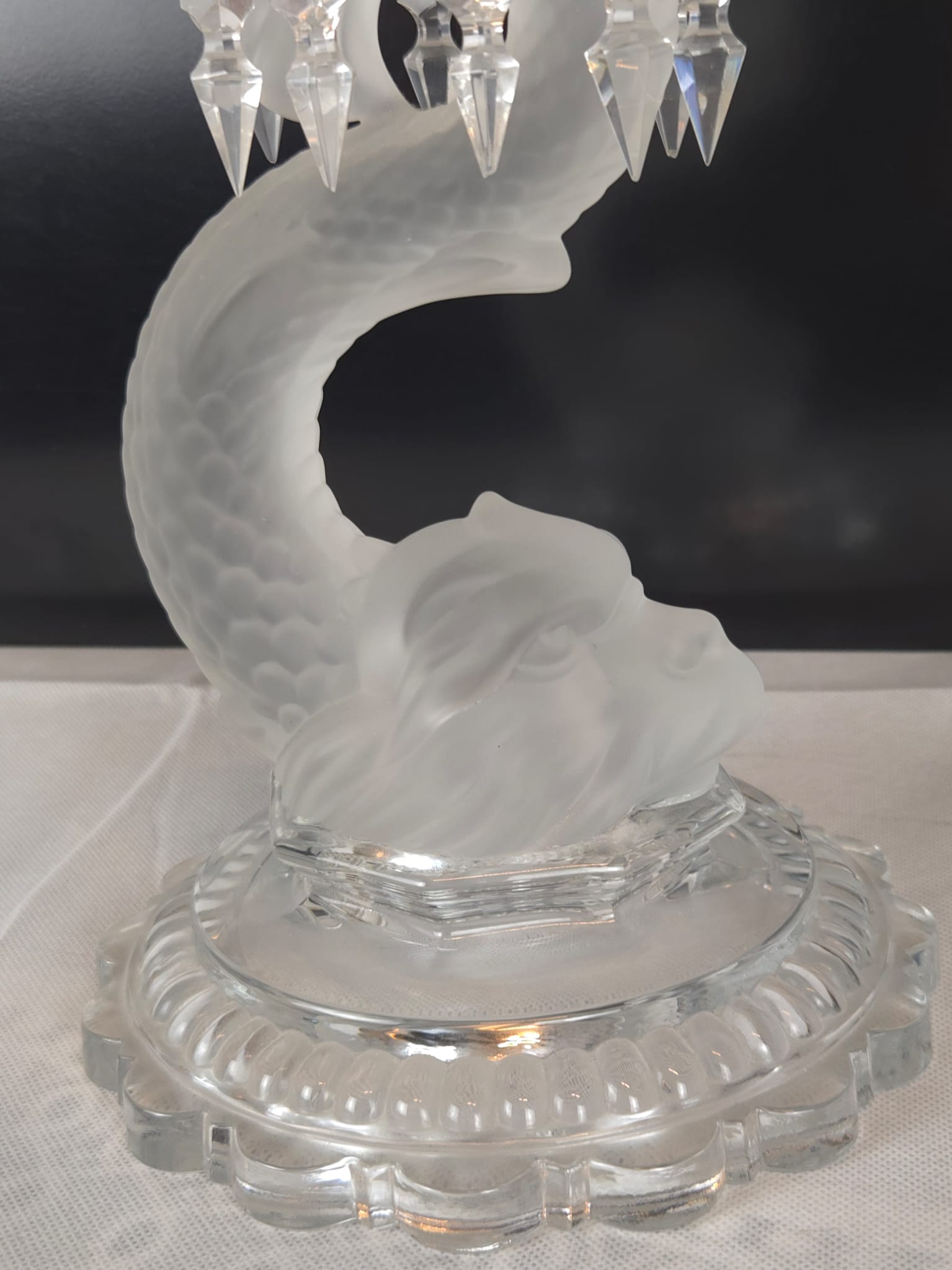 Antiker Kristall-Kerzenleuchter – Delphin-Figur – Gravierter Tulpenkelch – Viktorianischer Stil