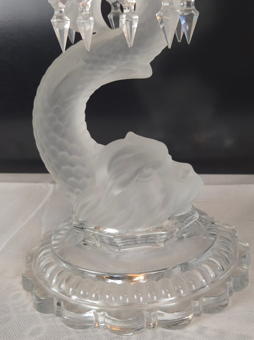 Antiker Kristall-Kerzenleuchter – Delphin-Figur – Gravierter Tulpenkelch – Viktorianischer Stil