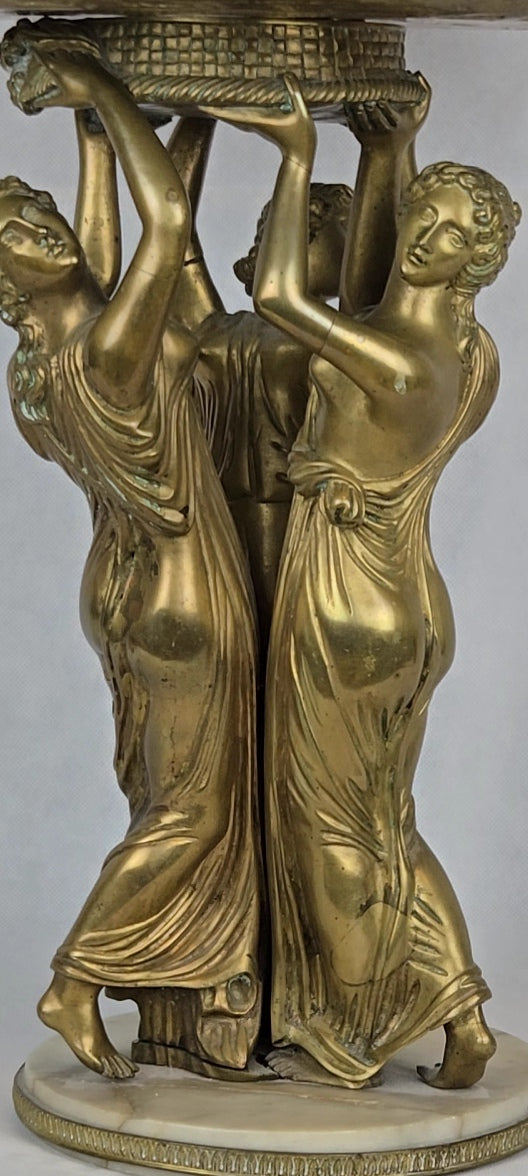 Antike Bronzeschale – Drei Grazien – Neoklassizistisch – Marmorsockel – 19. Jahrhundert