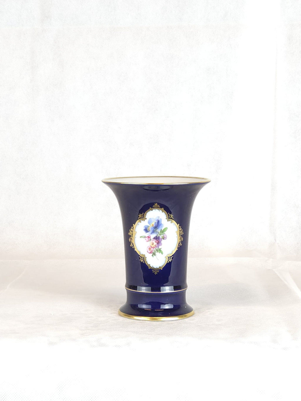 German Porcelain Set - 4 Pieces - Cobalt Blue & Gold - Weimar GDR + Lindner Bavaria - Hand Painted