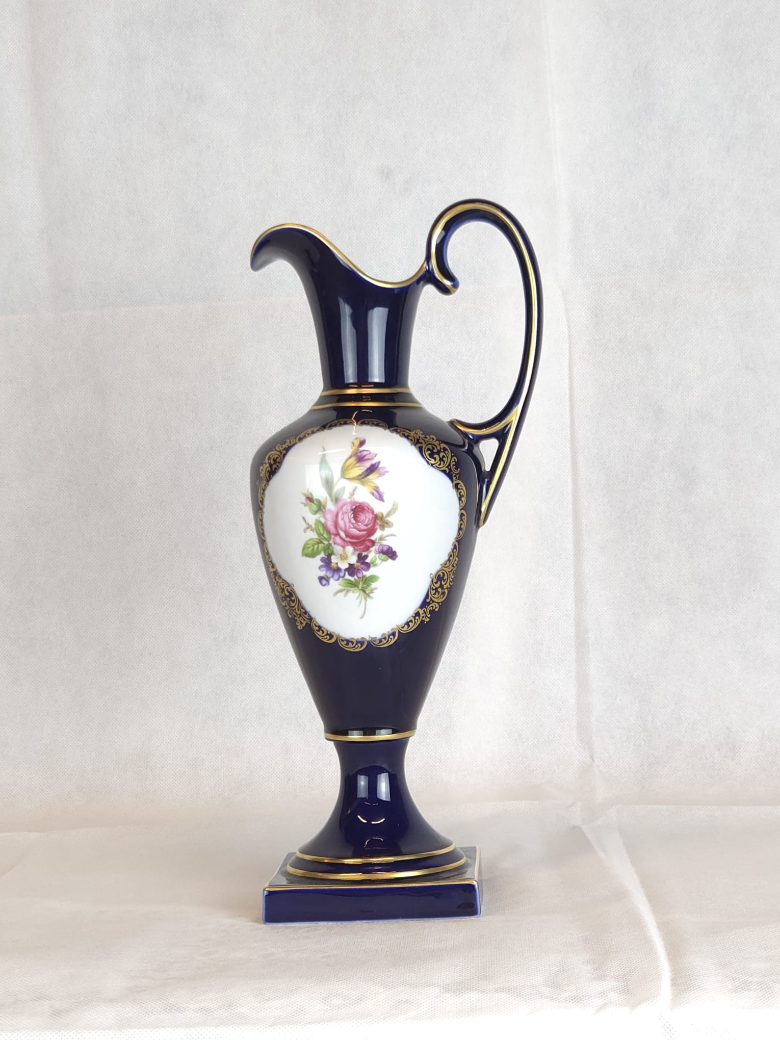 German Porcelain Set - 4 Pieces - Cobalt Blue & Gold - Weimar GDR + Lindner Bavaria - Hand Painted