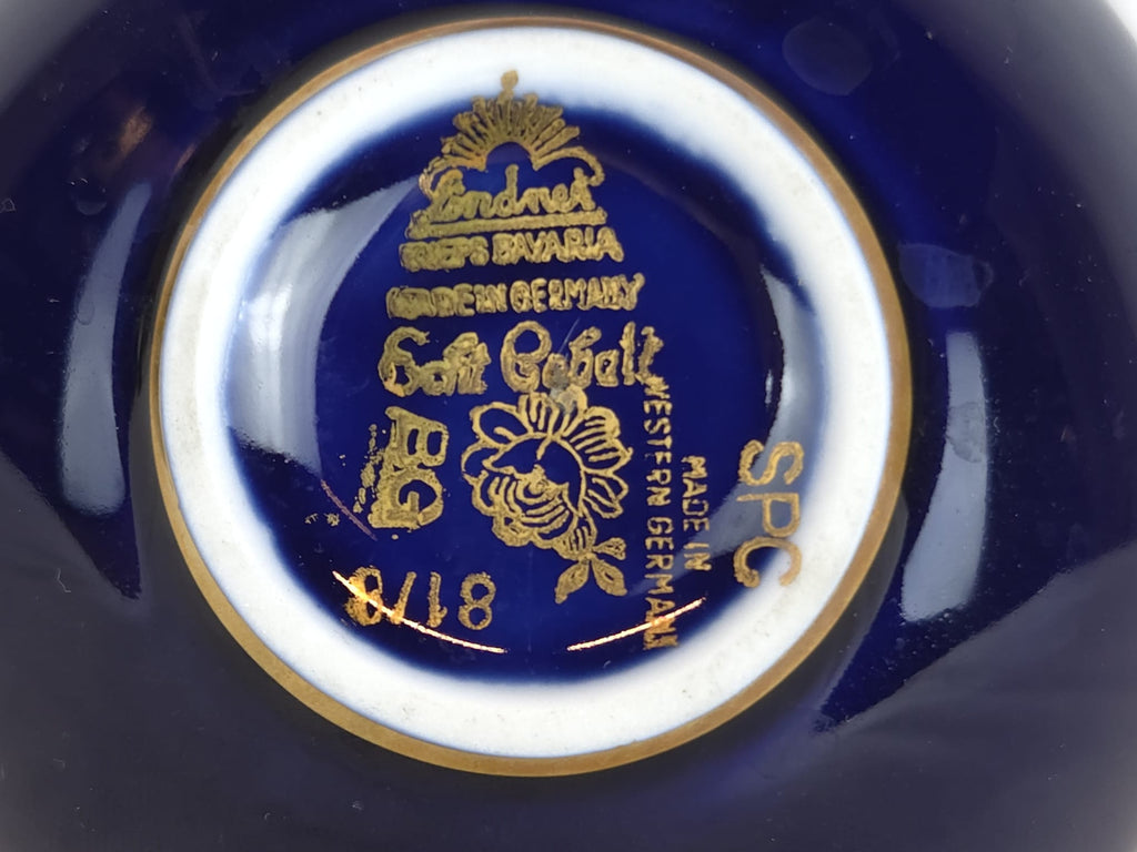 German Porcelain Set - 4 Pieces - Cobalt Blue & Gold - Weimar GDR + Lindner Bavaria - Hand Painted
