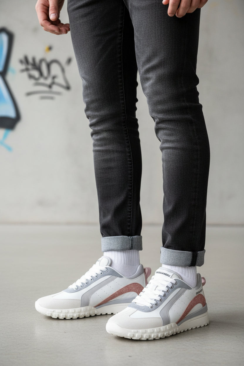 DSQUARED2 Sneaker Damen – Weiß/Rosa Glitter – Größe 39 – Mit Originalkarton
