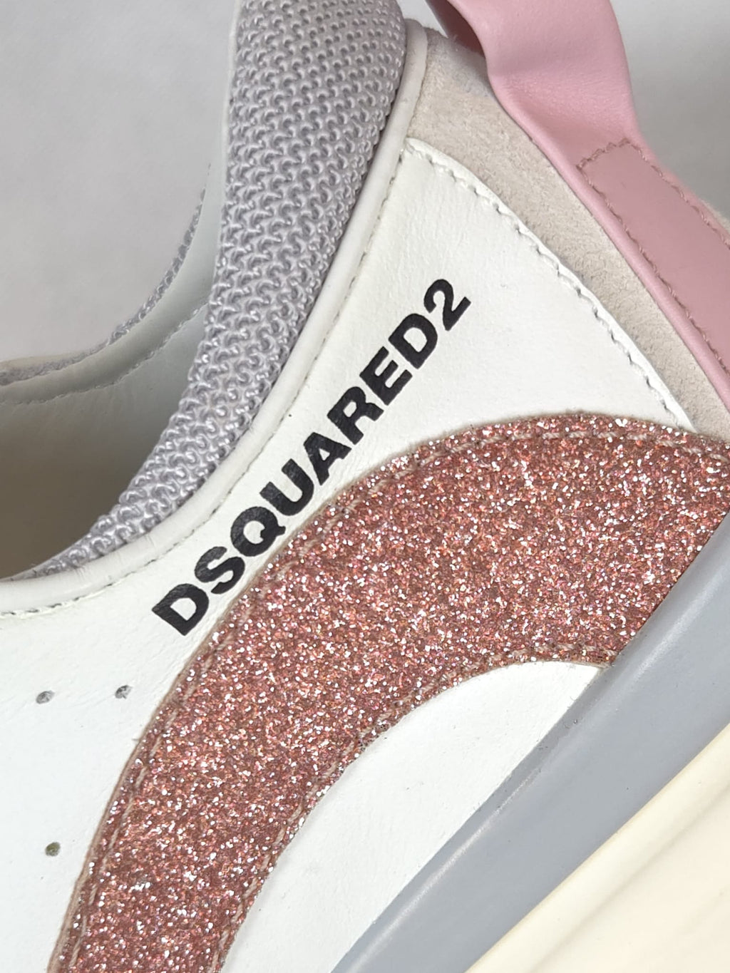 DSQUARED2 Sneaker Damen – Weiß/Rosa Glitter – Größe 39 – Mit Originalkarton